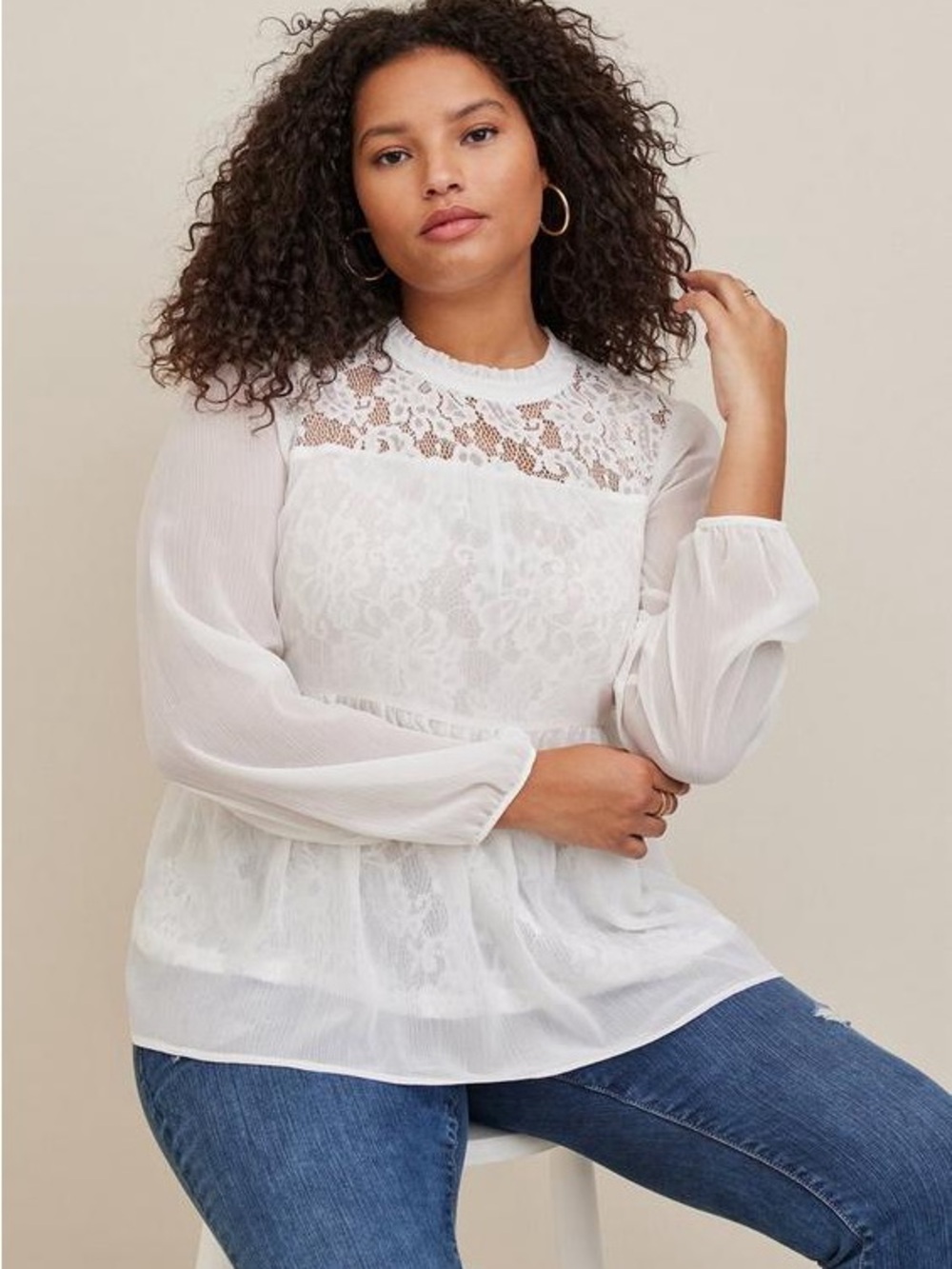 New Torrid Lace with Chiffon Overlay Blouse 2x
